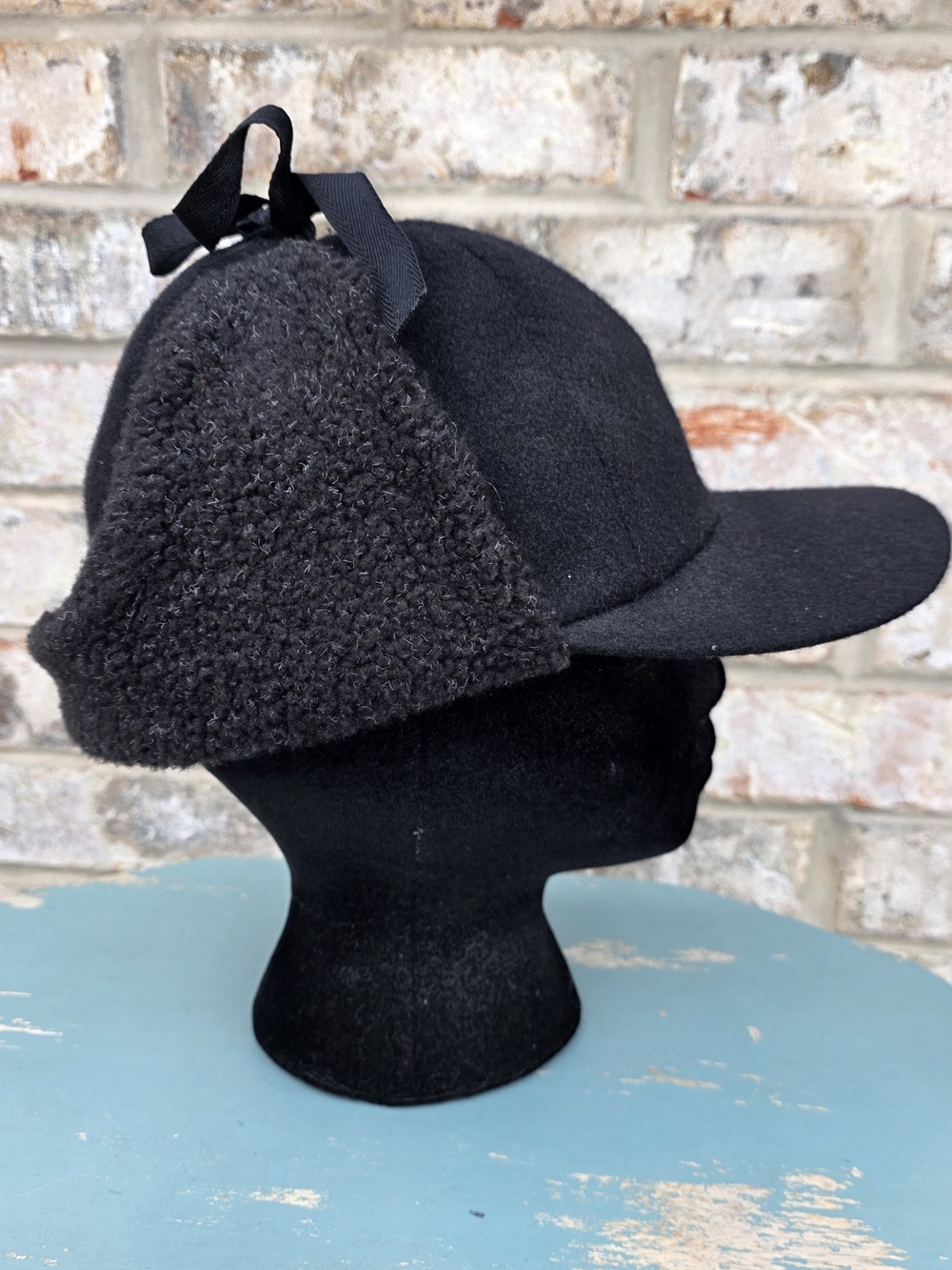 Dry Ice Crown Cap Black Wool Ear Flap Railroad Hat S